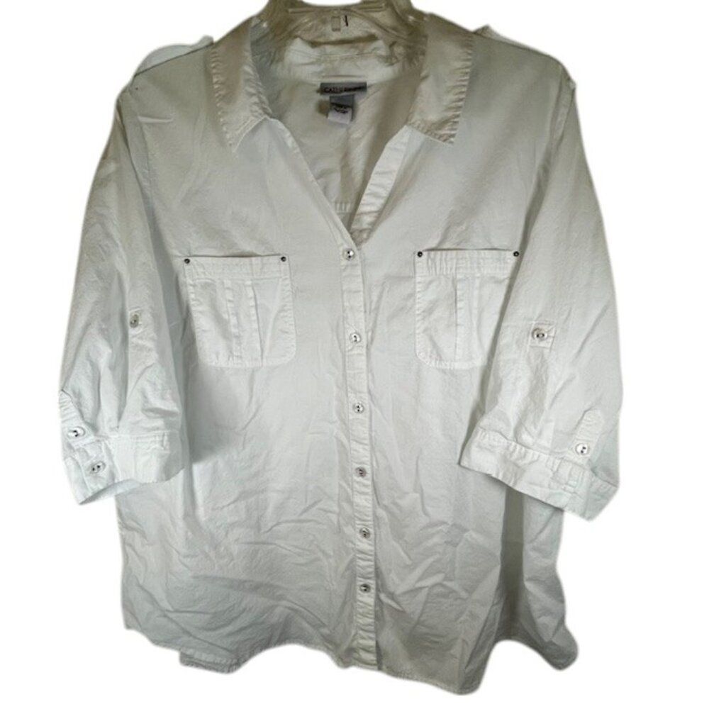 Catherines Plus Size Cotton Button Front Shirt w/ Shoulder Epaulets- Size 2X